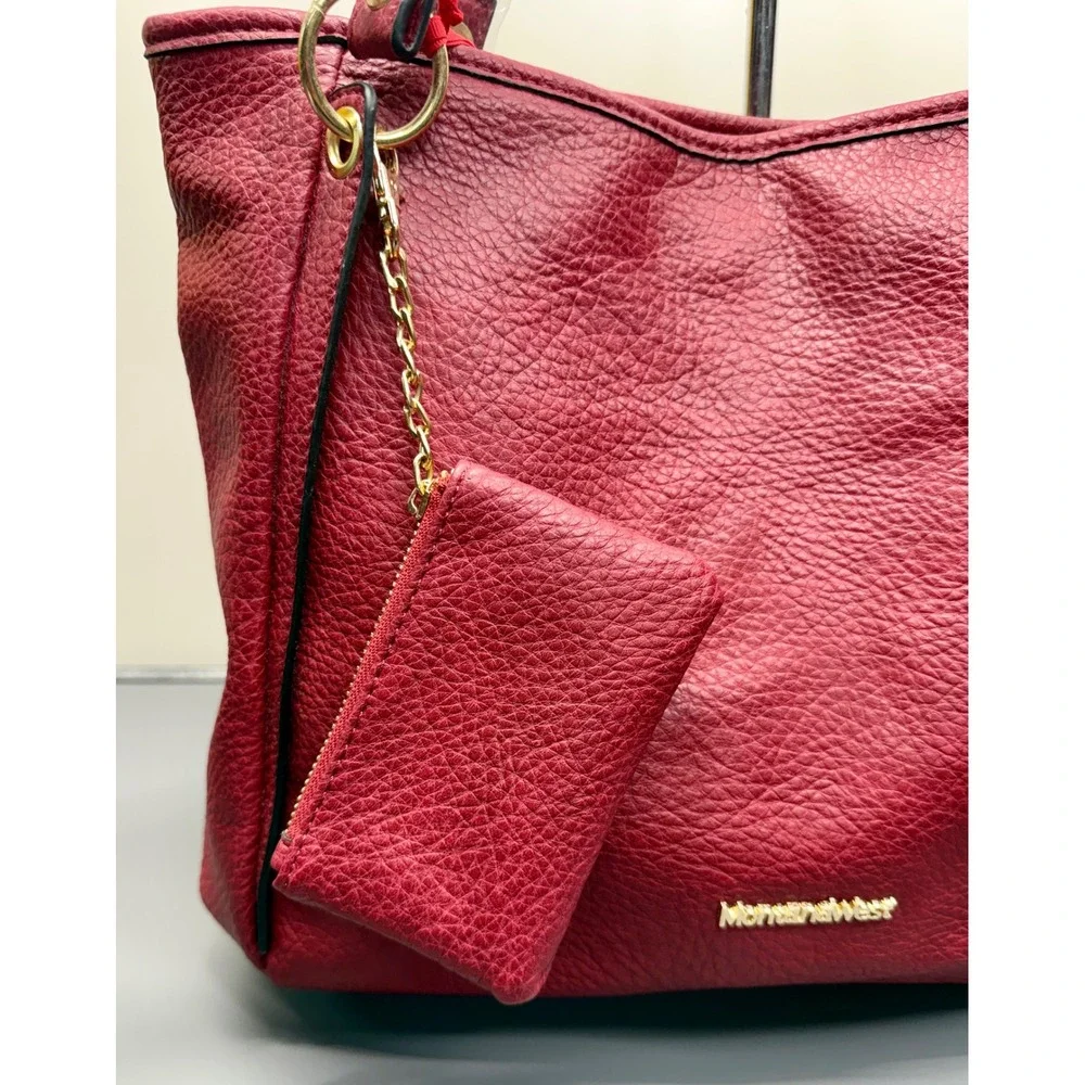 Wrangler Montana West Red Faux Leather Tote Bag Purse Handbag with Pouch - Picture 7 of 13